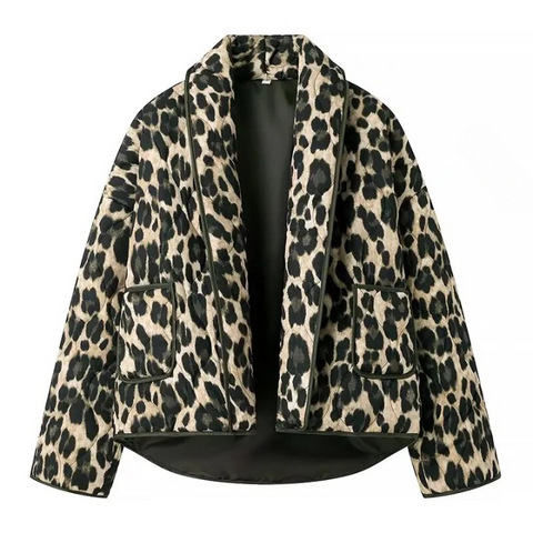 Jain Leopard Print Lapel Quilted Jacket