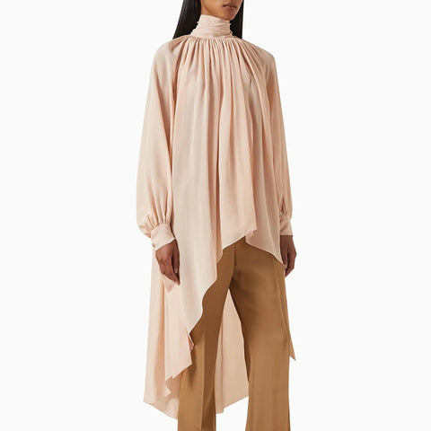Grizia Smock Neck Tie Loose Long Blouse