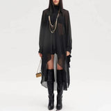 Grizia Smock Neck Tie Loose Long Blouse