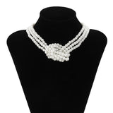 Knotted Multi-Layer Pearl Choker Necklace