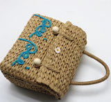 Rae Embroidery Straw Satchel Tote Bag