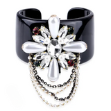 Pero Crystal Flower Black Resin Cuff Bracelet