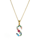 Colorful Crystal Letter Pendant Necklaces