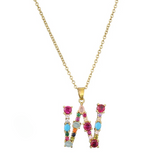 Colorful Crystal Letter Pendant Necklaces