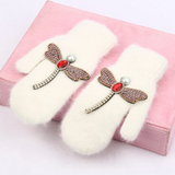 Bejeweled Crystal Rabbit Fur Mitten Gloves