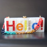 Hello Engraved Pearly Acrylic Long Box Clutch