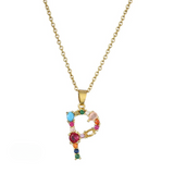 Colorful Crystal Letter Pendant Necklaces