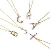 Colorful Crystal Letter Pendant Necklaces