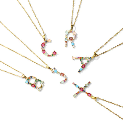 Colorful Crystal Letter Pendant Necklaces