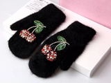 Bejeweled Crystal Rabbit Fur Mitten Gloves