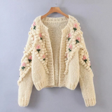 Dores Flower Applique Chunky Knit Cardigan