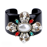 Pero Crystal Flower Black Resin Cuff Bracelet