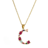 Colorful Crystal Letter Pendant Necklaces