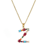 Colorful Crystal Letter Pendant Necklaces