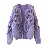 Dores Flower Applique Chunky Knit Cardigan