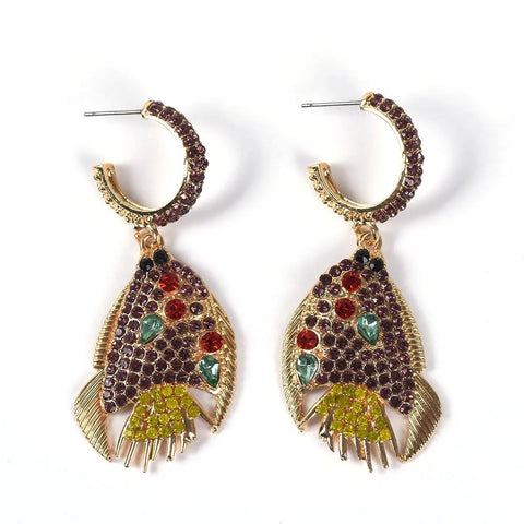 Esme Colorful Crystal Rhinestones Fish Drop Earrings