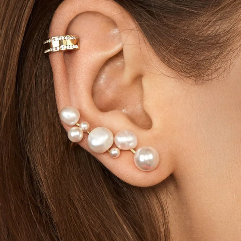 Pearl Pebble Line Earrings