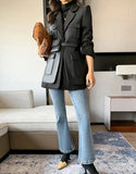 Cecia Faux Leather Patchwork Woolen Blazer Jacket