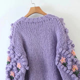 Dores Flower Applique Chunky Knit Cardigan