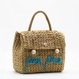 Rae Embroidery Straw Satchel Tote Bag