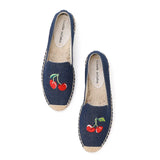 Cherry Embroidery Denim Espadrille Loafers