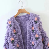 Dores Flower Applique Chunky Knit Cardigan