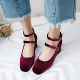 Elin Sequined Heel Mary Jane Velvet Pumps