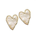 Gina Transparent Heart and Pearl Resin Stud Earrings