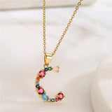 Colorful Crystal Letter Pendant Necklaces