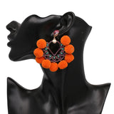 Citrine Pom Pom Fan Bohemian Earrings