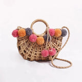 Lilac PomPom Chunky Straw Bag