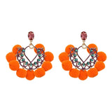 Citrine Pom Pom Fan Bohemian Earrings
