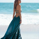 Zelda Open Back Halter Maxi Dress