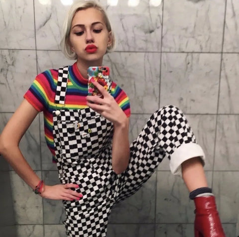 Zoe Retro Checkerboard Hip-Hop Overalls