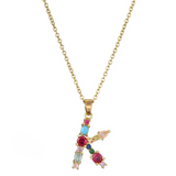 Colorful Crystal Letter Pendant Necklaces