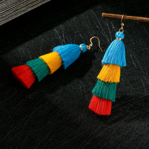Bohemian Multicolor Tiers Tassel Earrings