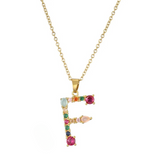 Colorful Crystal Letter Pendant Necklaces