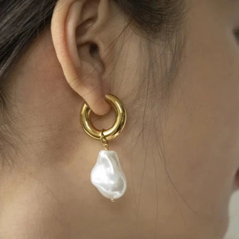 Baroque Pearl Pendant Hoop Earrings