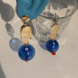 Hands & Blue Glass Ball Drop Earrings watereverysunday
