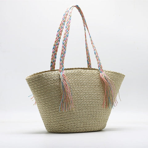 Hanni Pastel Braids Handle Straw Tote Bags - 2 Colors watereverysunday