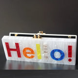 Hello Engraved Pearly Acrylic Long Box Clutch