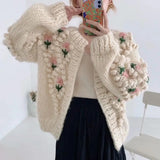 Dores Flower Applique Chunky Knit Cardigan