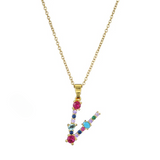 Colorful Crystal Letter Pendant Necklaces