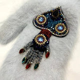 Bejeweled Crystal Rabbit Fur Mitten Gloves