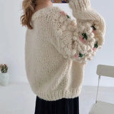 Dores Flower Applique Chunky Knit Cardigan