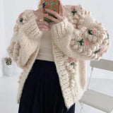 Dores Flower Applique Chunky Knit Cardigan