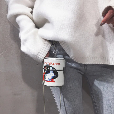 White Rabbit Mini Cylinder Bucket Bag