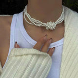 Knotted Multi-Layer Pearl Choker Necklace