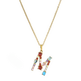 Colorful Crystal Letter Pendant Necklaces