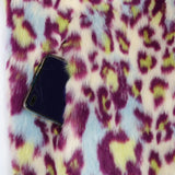 Azuri Colorful Leopard Print Faux Fur Coat
